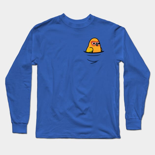 Too Many Birds! Pocket Sun Conure Long Sleeve T-Shirt by MaddeMichael